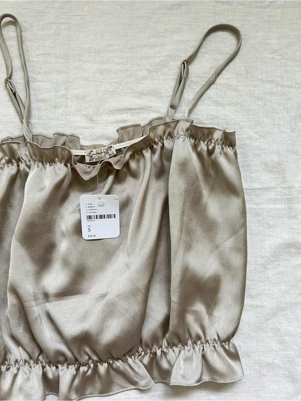 Free People Satin Ruffle Hem Cami in Light Taupe - Picture 4 of 4